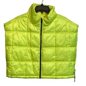 Calvin Klein Women's Cropped Mock-Neck Zip-up Vest, safety yellow, Large